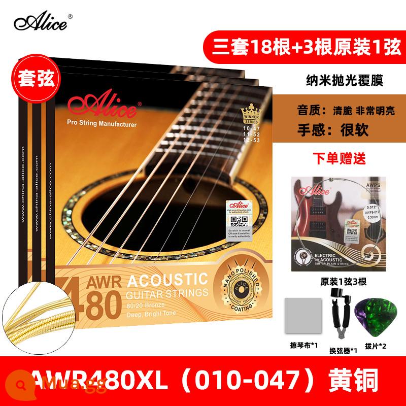 Alice Alice dân gian dây đàn guitar acoustic đồng lân quang aw436 một bộ phụ kiện hoàn chỉnh phủ chống gỉ 1 xuan dây - AWR480XL tráng [010-047] ba bộ + 3 dây cùng kiểu