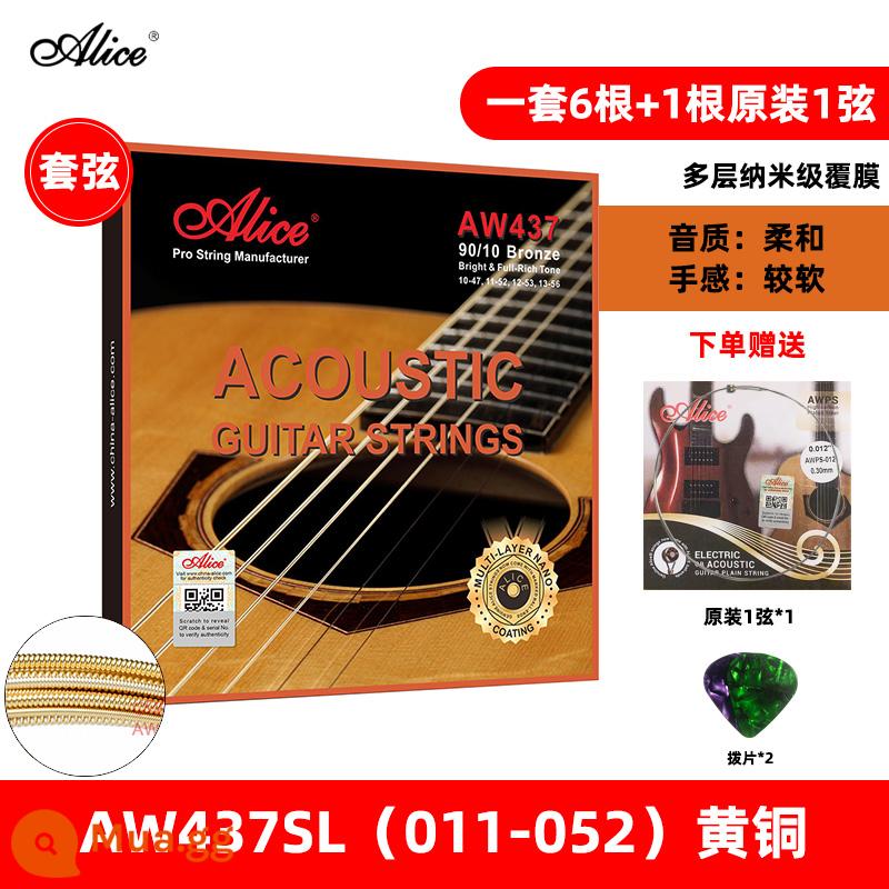 Alice Alice dân gian dây đàn guitar acoustic đồng lân quang aw436 một bộ phụ kiện hoàn chỉnh phủ chống gỉ 1 xuan dây - Bộ AW437SL tráng [011-052] + 1 dây cùng kiểu