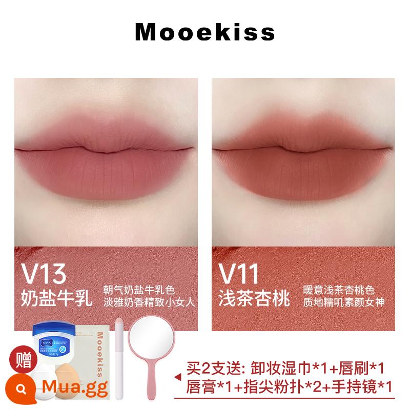 Mooekiss/Mukeshi Môi Bùn Làm Trắng Son Môi Nữ Mùa Thu Đông Ngách Thương Hiệu Hàng Đầu Cửa Hàng Chính Thức Xác Thực Son Men - V13 Sữa muối + V11 Mai đào Asacha