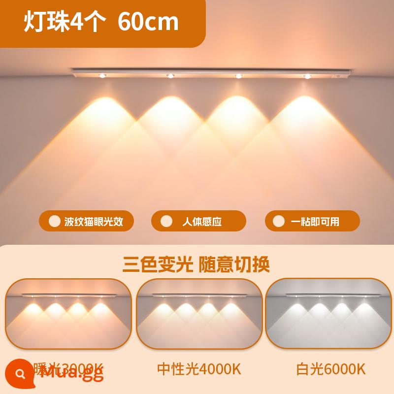 LED ánh sáng tủ tổng thể thông minh với cơ thể con người cảm ứng không dây tự dính có thể sạc lại nhà bếp tủ rượu tủ quần áo tủ giày thanh ánh sáng - Mô hình Hill ⭐Ánh sáng ba tông màu 60CM [cảm biến + điều khiển ánh sáng + độ sáng không đổi + điều chỉnh độ sáng]