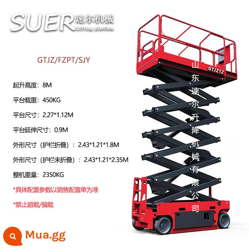 Nâng bệ nâng thủy lực điện di động cắt kéo nhỏ Xe nâng tự hành hoàn toàn trên không - Hoàn toàn tự động - cao 8 mét - tải trọng 450 kg [giảm giá khi có yêu cầu]