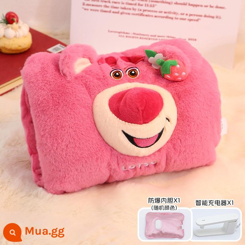 [Suning Select] Disney Strawberry Bear Chai nước nóng có thể sạc lại Chai nước nóng cầm tay cho bé Chai nước ấm tay bằng điện 3127 - Gấu dâu 3D-Hồng Cười