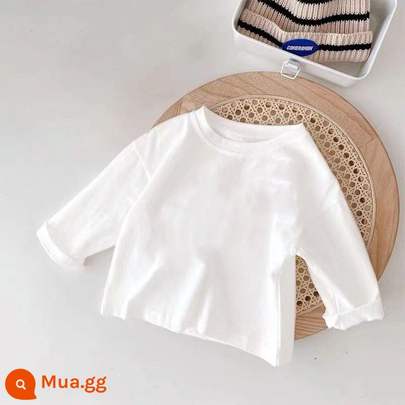 Áo thun dài tay trẻ em cotton nguyên chất mùa xuân thu 2023 phong cách mới áo trẻ em phần mỏng bé trai và bé gái áo sơ mi đáy trắng hợp thời trang chữ T - Màu trắng tinh khiết - 100% cotton