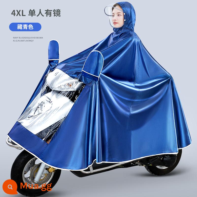 Áo mưa xe máy điện, áo poncho xe điện, phiên bản cực dài để đi xe, chống mưa toàn thân, chống mưa và chống thấm nước - Tấm che mặt và chân 4XL Jacquard-Màu xanh nước biển kiểu đơn-Có gương-Có vết thâm nhẹ