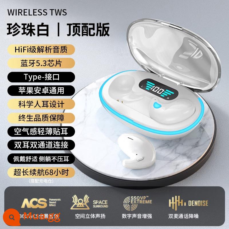 Tai nghe không dây Bluetooth 2024 dẫn khí qua xương mới, đeo lâu, không đau, chuyên dùng khi ngủ, không lọt vào tai và răng - Phiên bản cao cấp màu trắng ngọc trai [mỏng êm tai + đeo được khi nằm nghiêng + Hiệu ứng âm thanh Histen]