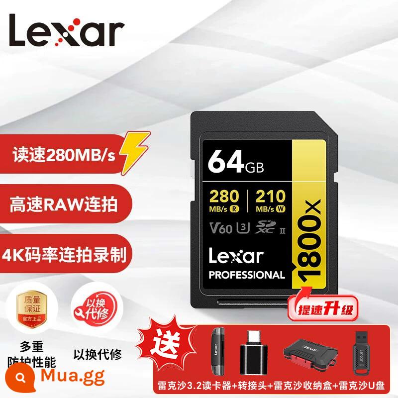 Thẻ nhớ Lexar SD 256G thẻ nhớ V60 tốc độ cao 4K HD Nikon Canon Máy ảnh Sony thẻ nhớ chuyên dụng - [Flagship] 1800X 64G V60 SD USH-II [Đọc 280M Viết 210M]