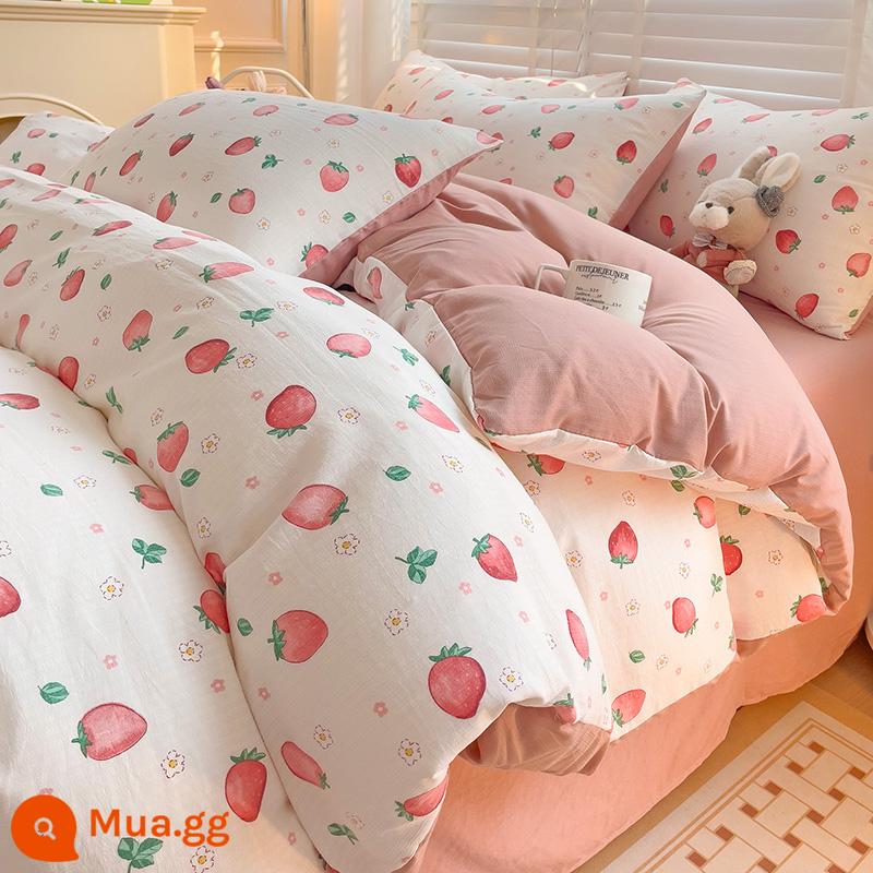 Loại A 4 bộ đồ giường siêu mềm chăn bông jacquard bốn mảnh ký túc xá sinh viên Bộ giường ba mảnh sợi bông hai lớp Xiaozhu - [Sợi hai lớp bông hoa Xiaozhu loại A]