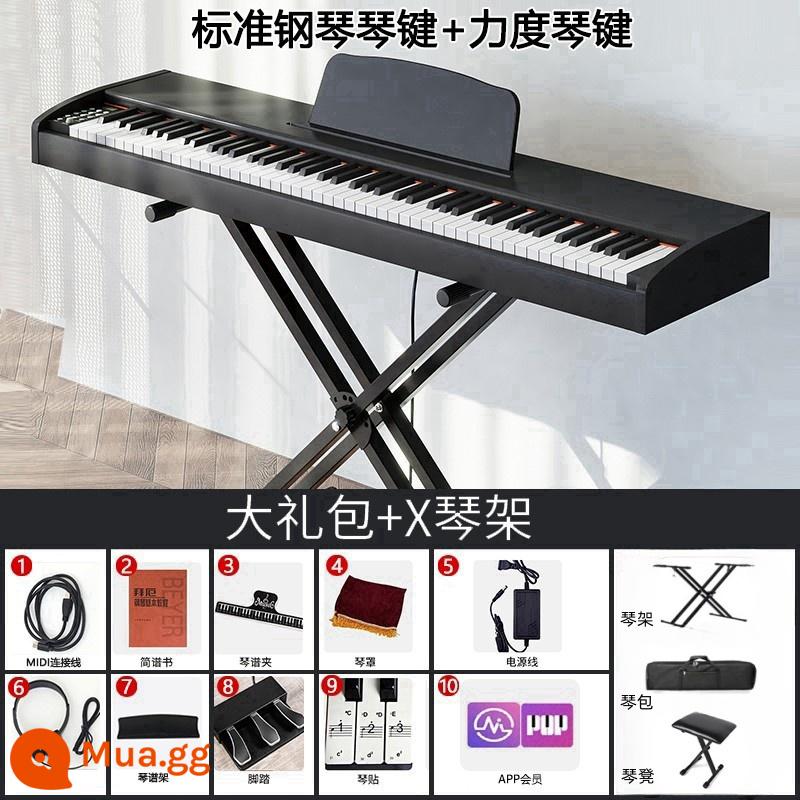 Đàn piano điện tử cầm tay 88 phím dành cho người mới bắt đầu, trẻ em, người mới bắt đầu, người lớn, giáo viên, bàn phím thi chứng chỉ chuyên nghiệp, sạc tại nhà - Bluetooth kép 88 phím [phiên bản nâng cấp] màu đen + túi quà + túi đàn piano + giá đỡ đàn piano X + ghế đàn piano + bàn đạp tam giác