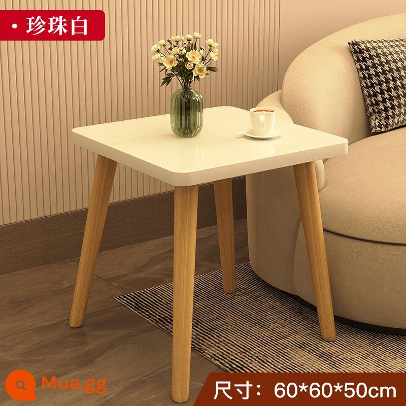 Bàn cà phê bàn ​​nhỏ nhà ban công bàn ánh sáng đơn giản phòng khách sang trọng sofa mini bên tủ gỗ nguyên khối bàn vuông nhỏ - Bàn vuông [chân gỗ nguyên khối] trắng ngọc 60*60*50