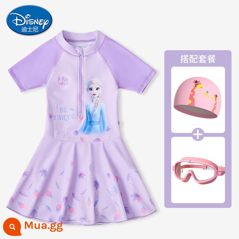 Disney Đồ Bơi Trẻ Em Bé Gái 2023 Bé Gái Mới Bơi Một Mảnh Cậu Bé Lớn Đồ Bơi Công Chúa Aisha - Tím huyền ảo [Áo tắm + Mũ bơi PU + Kính bơi gọng lớn]