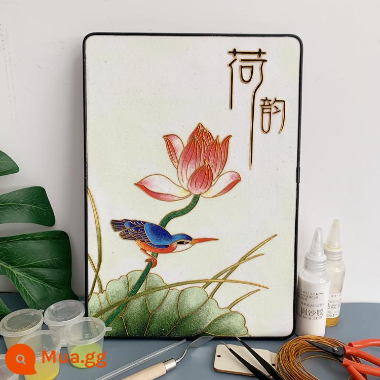 Koi vẽ tay cloisonné cloisonné sơn men vật liệu tự làm gói hoa và chim tranh trang trí đồ trang trí thủ công mỹ nghệ phi di sản - Bộ cát màu hoa sen 21*30cm