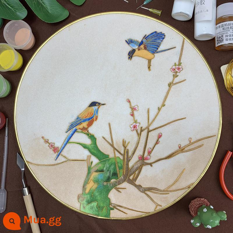 Koi vẽ tay cloisonné cloisonné sơn men vật liệu tự làm gói hoa và chim tranh trang trí đồ trang trí thủ công mỹ nghệ phi di sản - Bộ cát màu Xiang Gu Lian 30*30cm