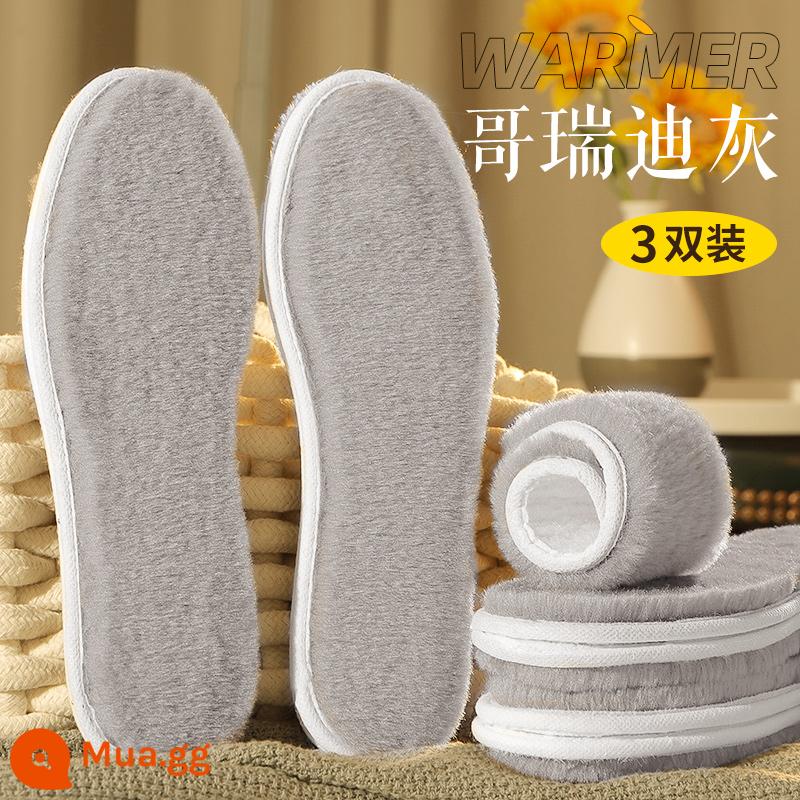 Lót giày nhung dày dặn ấm áp cho nam nữ, len thấm mồ hôi, khử mùi, thoáng khí, đáy siêu mềm cotton chống lạnh giúp giữ ấm chân trong mùa đông - [3 Đôi] Đáy Nỉ Giả Lông Thỏ - Xám Di