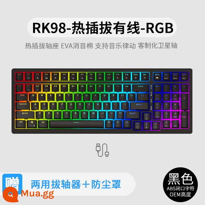 Bàn phím cơ không dây ba chế độ RK98 bluetooth 2.4g chơi game có dây thể thao điện tử RGB bộ tùy chỉnh có thể tráo đổi nóng - Chế độ đơn có dây màu đen (RGB) - Hoán đổi nóng