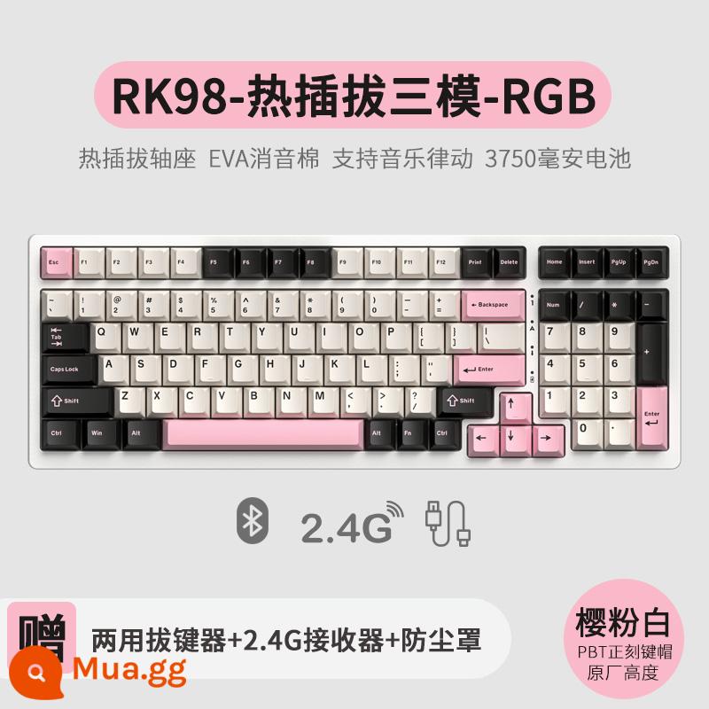 Bàn phím cơ không dây ba chế độ RK98 bluetooth 2.4g chơi game có dây thể thao điện tử RGB bộ tùy chỉnh có thể tráo đổi nóng - Ba chế độ màu hồng anh đào (RGB) có thể tráo đổi nhanh