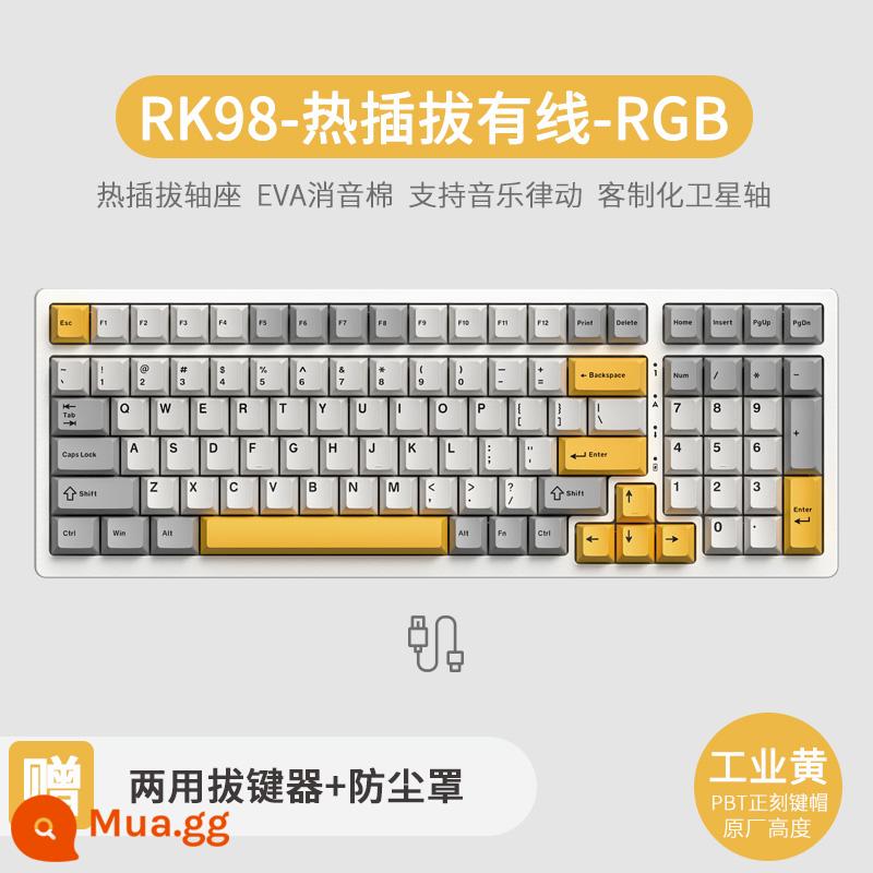 Bàn phím cơ không dây ba chế độ RK98 bluetooth 2.4g chơi game có dây thể thao điện tử RGB bộ tùy chỉnh có thể tráo đổi nóng - Trao đổi nóng có dây màu vàng (RGB) công nghiệp