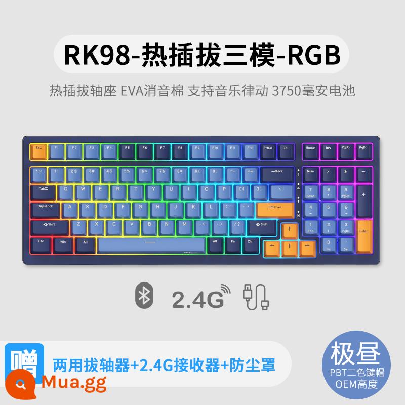 Bàn phím cơ không dây ba chế độ RK98 bluetooth 2.4g chơi game có dây thể thao điện tử RGB bộ tùy chỉnh có thể tráo đổi nóng - Ba chế độ cực kỳ ban ngày (RGB) có thể tráo đổi nhanh