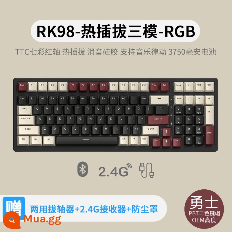 Bàn phím cơ không dây ba chế độ RK98 bluetooth 2.4g chơi game có dây thể thao điện tử RGB bộ tùy chỉnh có thể tráo đổi nóng - Warrior (RGB) ba chế độ có thể tráo đổi nhanh