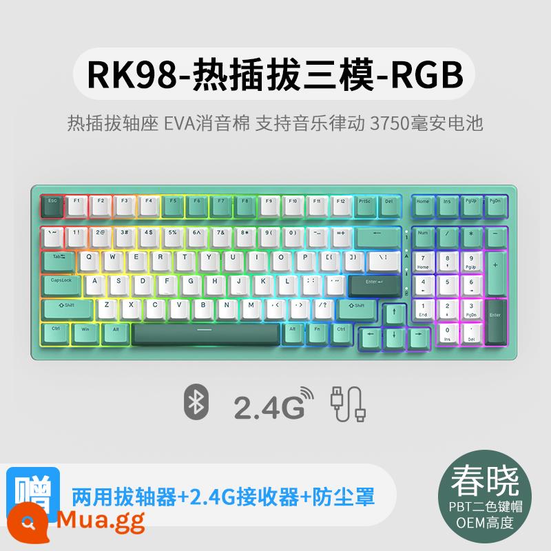 Bàn phím cơ không dây ba chế độ RK98 bluetooth 2.4g chơi game có dây thể thao điện tử RGB bộ tùy chỉnh có thể tráo đổi nóng - Chunxiao (RGB) ba chế độ có thể tráo đổi nhanh