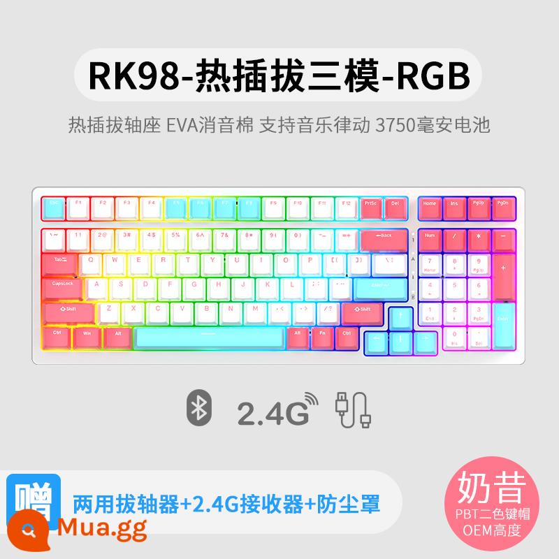 Bàn phím cơ không dây ba chế độ RK98 bluetooth 2.4g chơi game có dây thể thao điện tử RGB bộ tùy chỉnh có thể tráo đổi nóng - Sữa lắc (RGB) ba chế độ có thể tráo đổi nóng