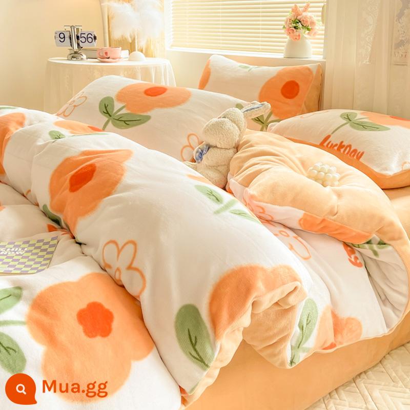 Mùa đông dày sữa nhung giường 4 mảnh 2 mặt nhung san hô vỏ chăn flannel Plus nhung 3 bộ giường ngủ - Vào mùa xuân [nhiệt độ không đổi + khóa ấm + không tĩnh điện]