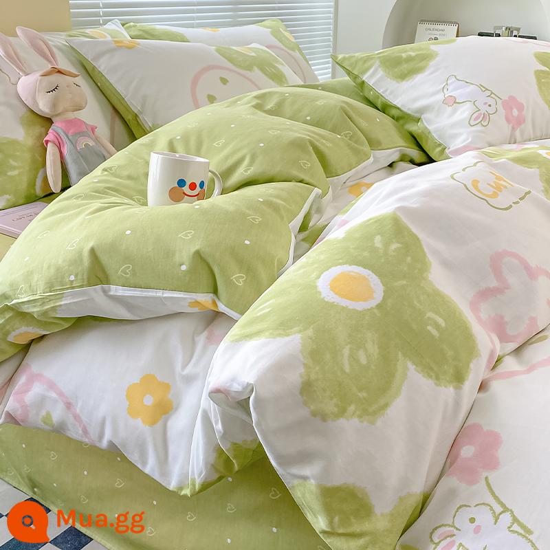 Hoạt Hình Nguyên Chất Giường Cotton 4 Bộ 100 Ga Giường Cotton Vỏ Chăn Dày Mùa Đông Ký Túc Xá Giường 3 bộ 4 - Jasmine Garden [bông giả da thân thiện một phạt mười]