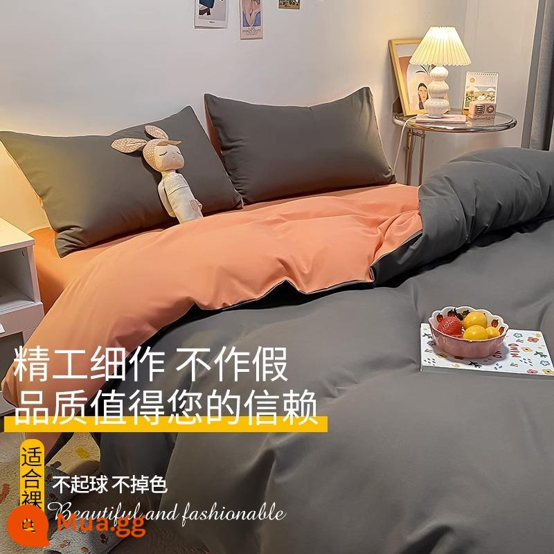 Nanjiren Ins Thu Đông Cotton 4 Bộ Chăn Ga Gối Chăn Ga Gối Chăn Ga Gối Chăn Ga Gối 3 Bộ 4 - Gentleman Grey-Love Horse Orange [Vải dày nâng cấp, phù hợp cho mẹ và bé]