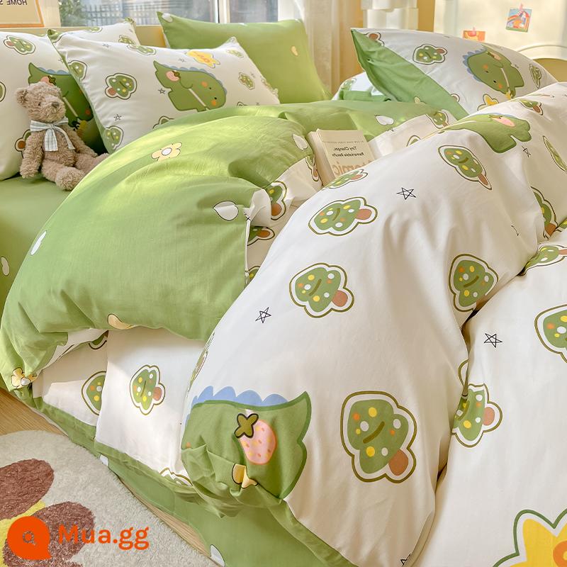 Công chúa gió mùa đông cotton nguyên chất 4 mảnh 100 ga giường cotton vỏ chăn ký túc xá sinh viên 3 bộ chăn ga gối 4 - rồng ma thuật