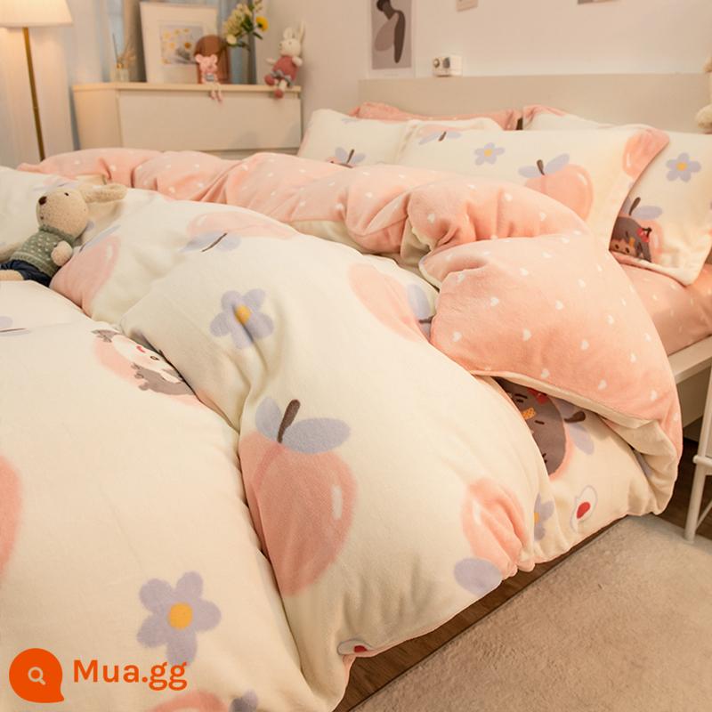 Mùa đông dày sữa nhung giường 4 mảnh 2 mặt nhung san hô vỏ chăn flannel Plus nhung 3 bộ giường ngủ - Taotao Girl [Nhiệt độ không đổi + Khóa ấm + Không tĩnh điện]