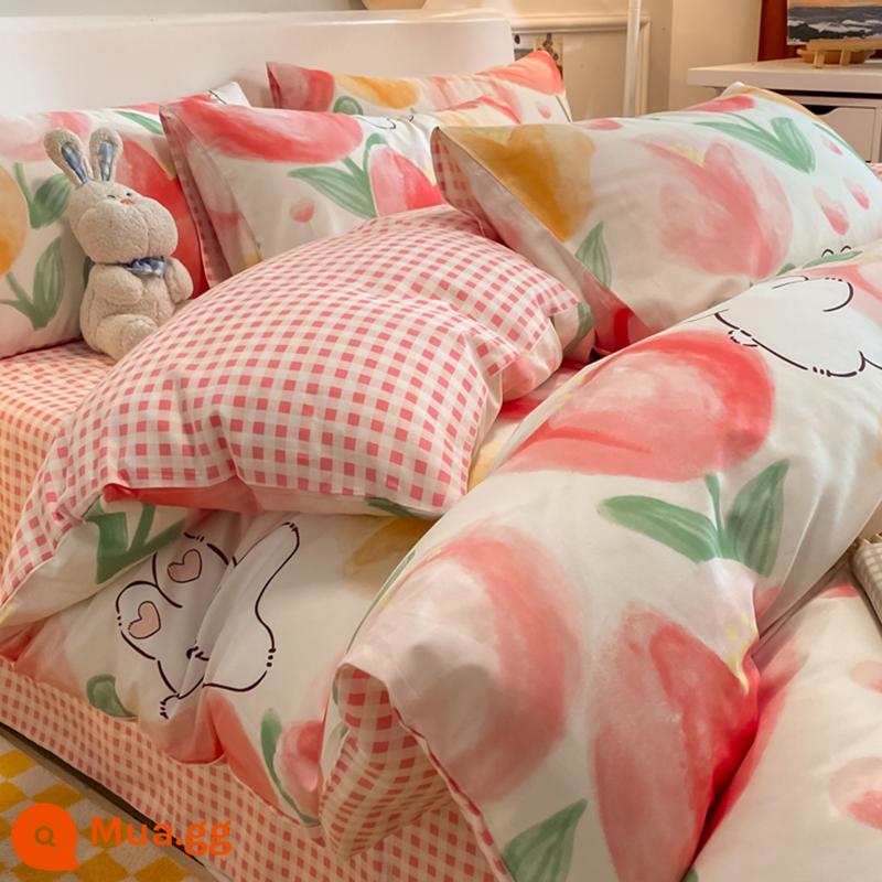 Hoạt Hình Nguyên Chất Giường Cotton 4 Bộ 100 Ga Giường Cotton Vỏ Chăn Dày Mùa Đông Ký Túc Xá Giường 3 bộ 4 - Tulip [bông giả thân thiện với da một hình phạt mười]