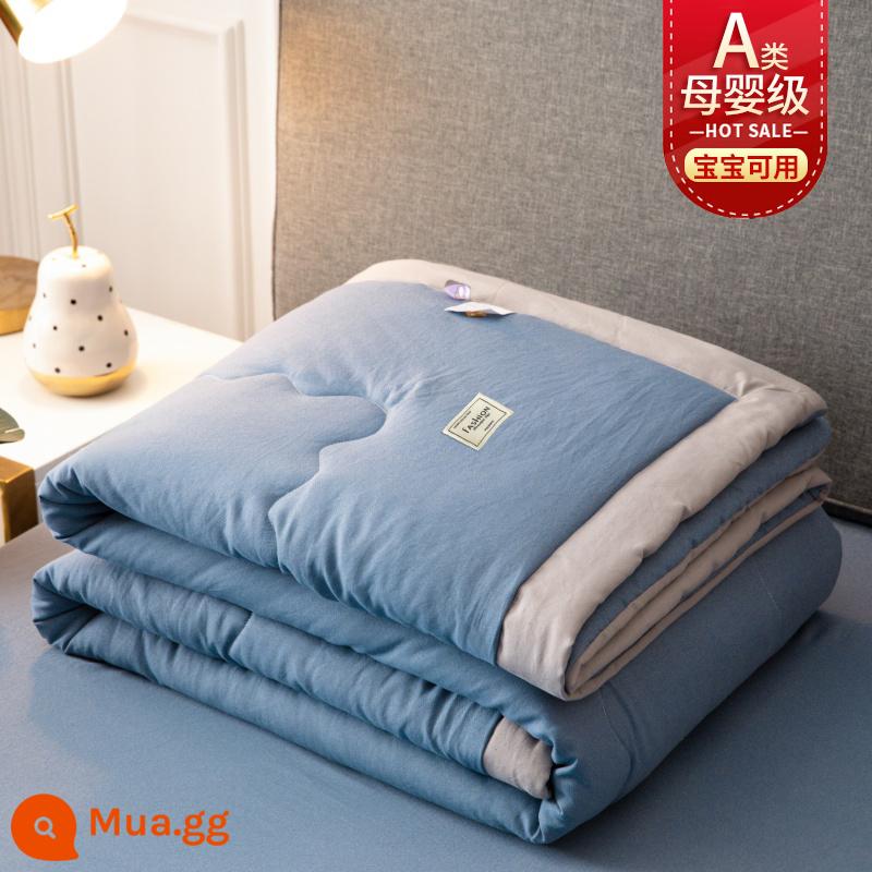 Nanjiren Cotton Mùa Hè Mát Chần Gòn Điều Hòa Không Khí Chần Gòn Sợi Đậu Nành Chần Gòn Ký Túc Xá Sinh Viên Đơn Mỏng Lõi Chăn Bộ 4 Món - màu xanh nhạt sang trọng