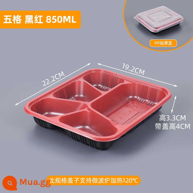 Hộp đồ ăn trưa Bữa ăn trưa, 3 -Square -Meal Hộp Hộp ăn trưa Hộp ba người - Năm ngăn có bìa PP dày, một nghìn bộ, màu đen và đỏ