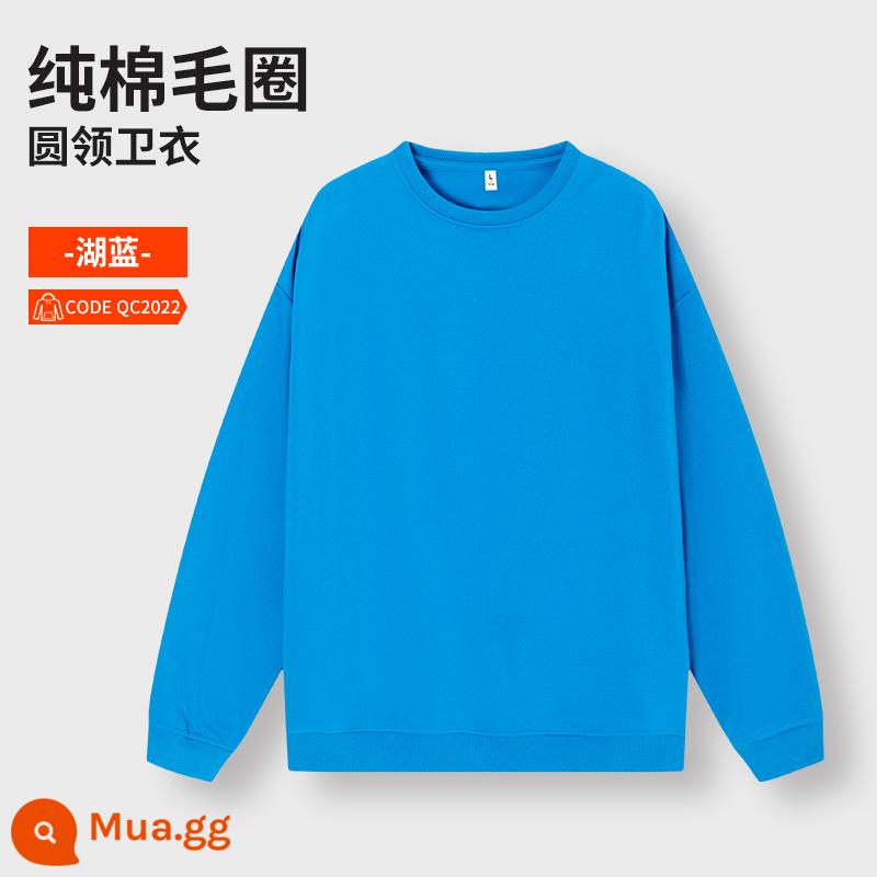 Áo len tùy chỉnh quần áo làm việc tự làm hoodie áo khoác nam nữ in logo dài tay tùy chỉnh lớp đoàn tụ quần áo - Loại A-Hồ Xanh