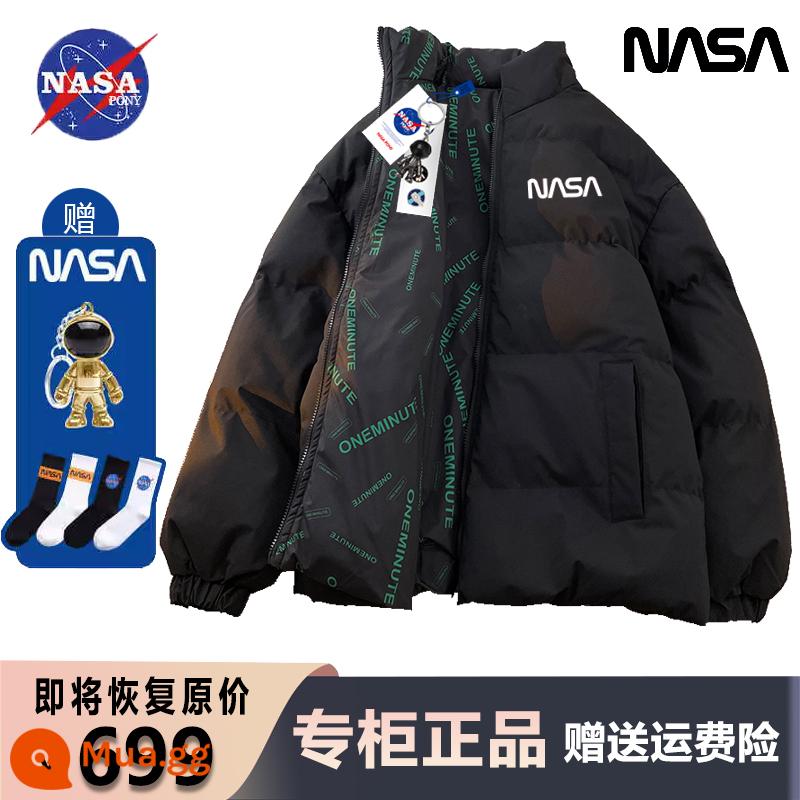 NASA đồng thương hiệu hợp thời trang thương hiệu áo khoác nam có thể đảo ngược của phụ nữ áo khoác mùa đông mới quần áo cotton dày xu hướng kích thước lớn - đen