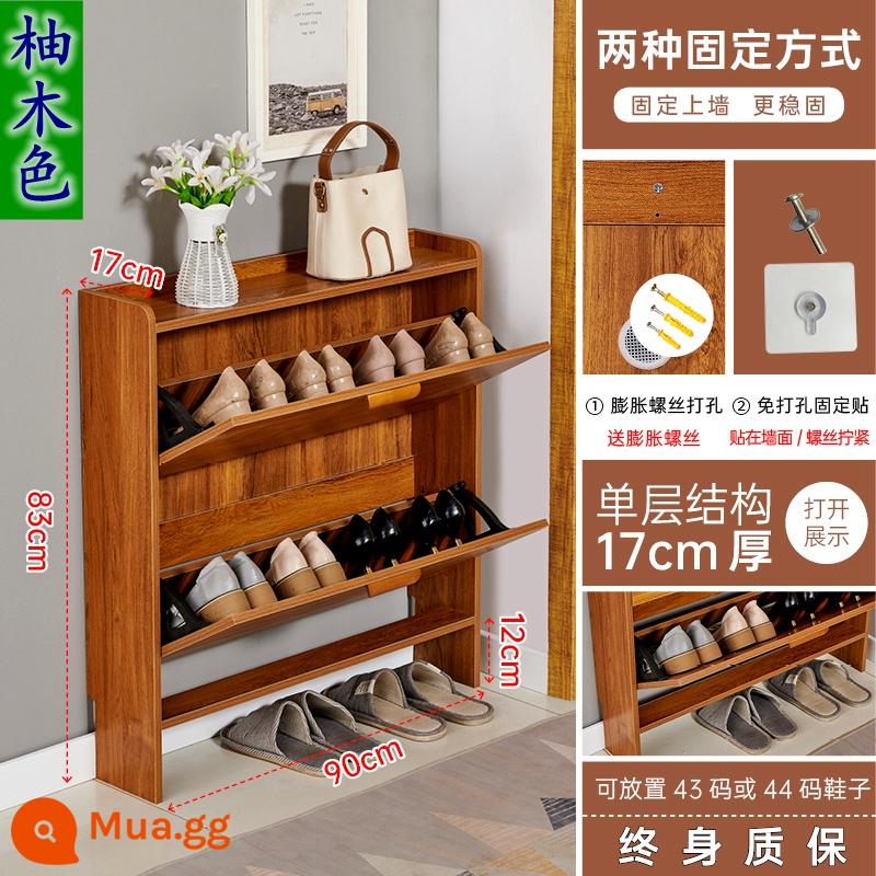 Tủ giày siêu mỏng 17cm tiết kiệm cửa gia đình lắp ráp đa năng đơn giản hiện đại cửa lật xô tủ giày nhỏ - Hai xô lật màu xanh hải quân 90-17-83