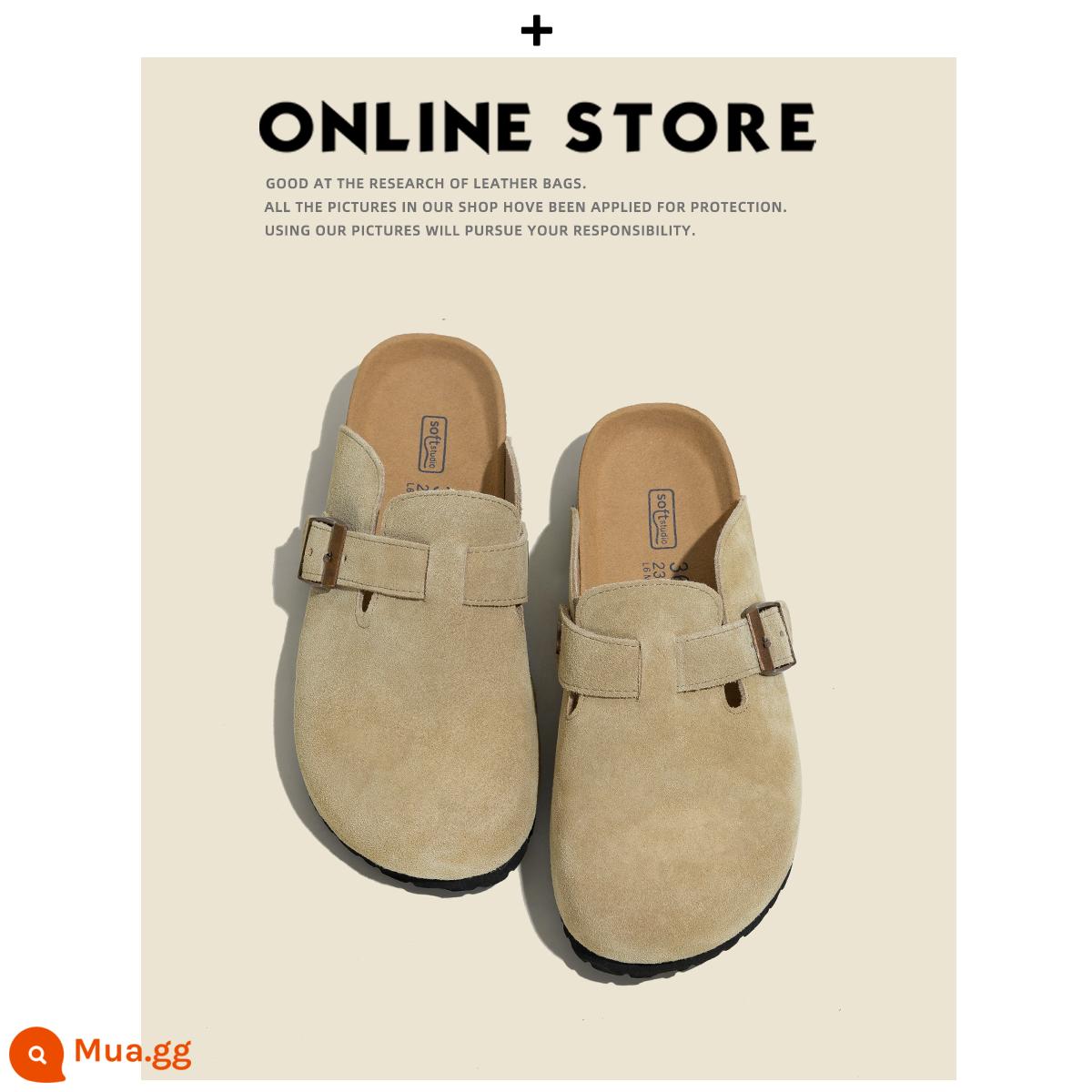 [Cửa hàng giày Fuer] Giày Birkenstock da thật dành cho nữ, dép đi trong nhà đế dày đi câu cá, Sanxi cùng kiểu Giày Baotou Birkenstock - Kaki nhẹ