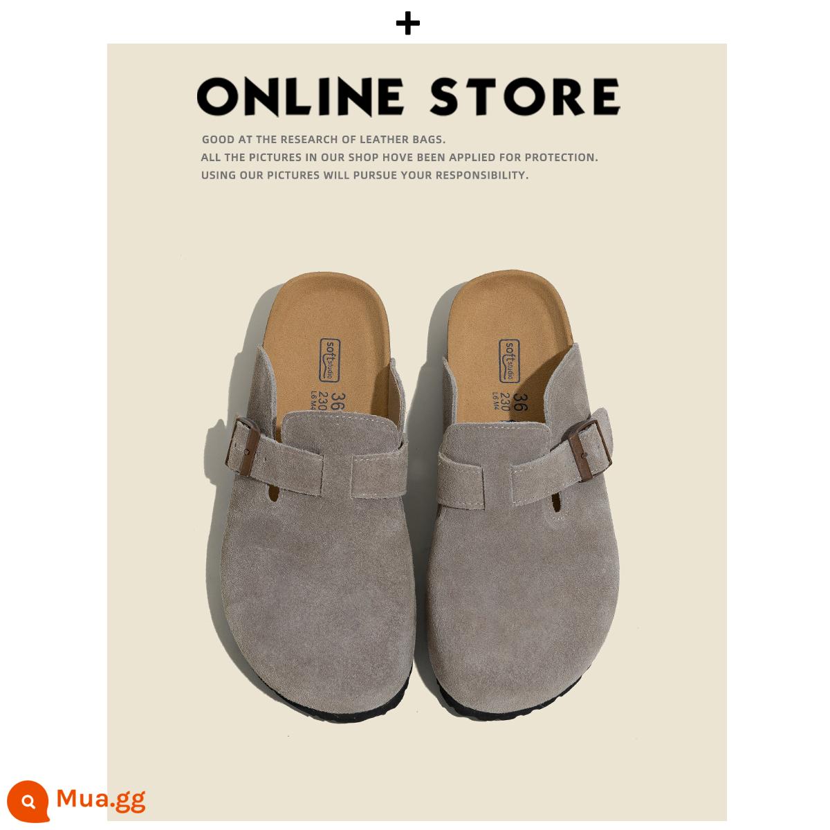 [Cửa hàng giày Fuer] Giày Birkenstock da thật dành cho nữ, dép đi trong nhà đế dày đi câu cá, Sanxi cùng kiểu Giày Baotou Birkenstock - xám