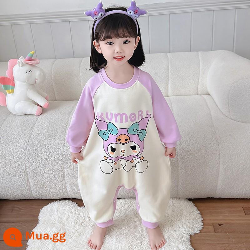 Bộ đồ ngủ liền mảnh mùa xuân thu cotton nguyên chất dài tay mặc nhà cho bé trai và bé gái 1 tuổi 3 túi ngủ chống lạnh cho bé - Kulomi tím