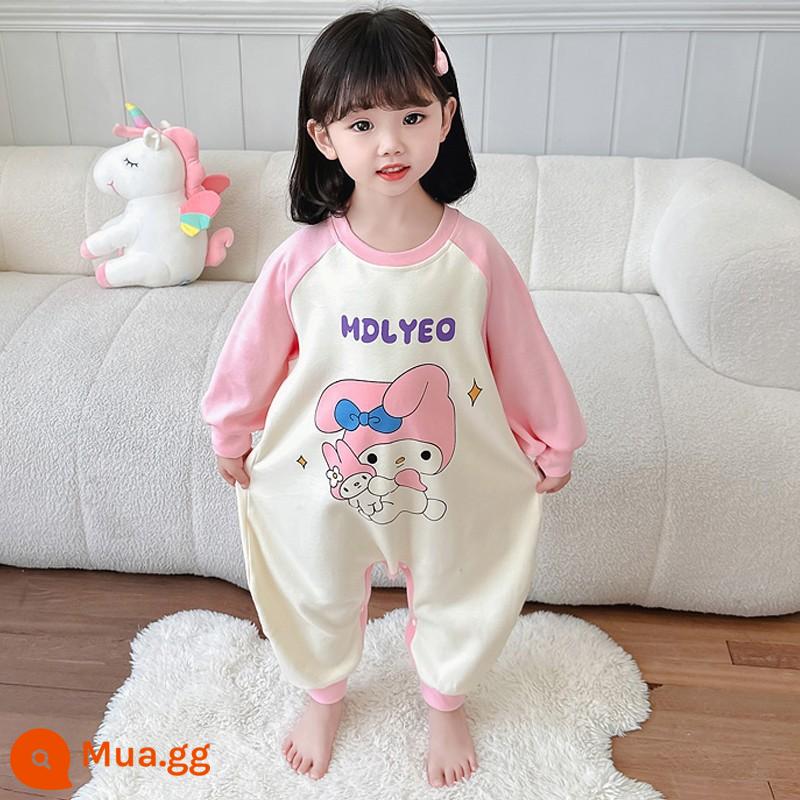 Bộ đồ ngủ liền mảnh mùa xuân thu cotton nguyên chất dài tay mặc nhà cho bé trai và bé gái 1 tuổi 3 túi ngủ chống lạnh cho bé - Thỏ hồng dễ thương