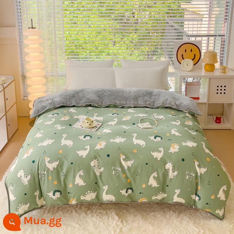 Nhung san hô dày vỏ chăn đơn mảnh mùa đông flannel vỏ chăn ab bề mặt mùa đông cotton nguyên chất cộng với nhung nhung một mặt có thể được tùy chỉnh - thế giới khủng long xanh