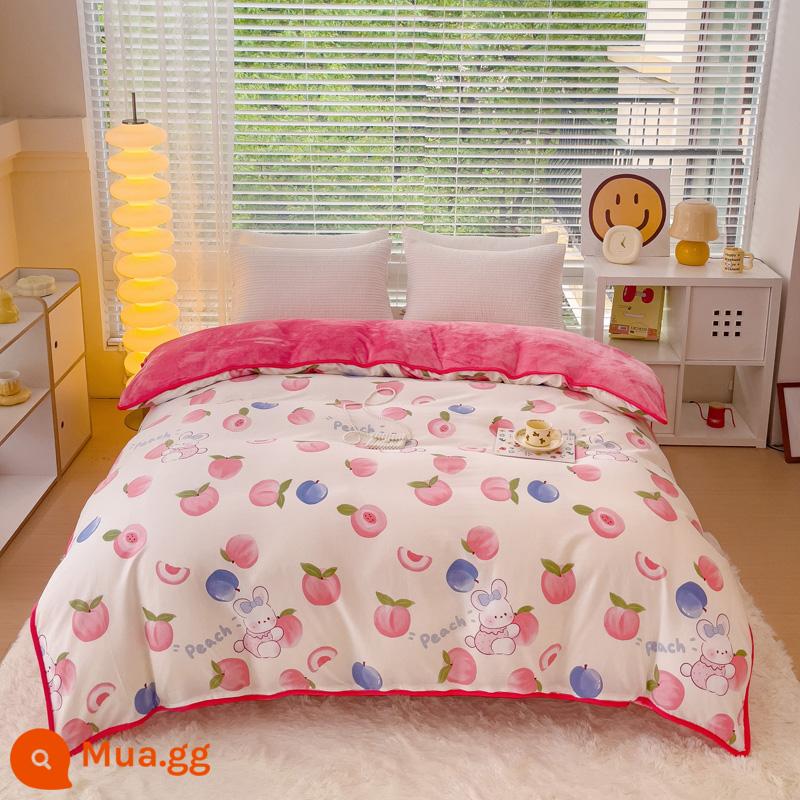 Nhung san hô dày vỏ chăn đơn mảnh mùa đông flannel vỏ chăn ab bề mặt mùa đông cotton nguyên chất cộng với nhung nhung một mặt có thể được tùy chỉnh - Thỏ đào đỏ dưa hấu