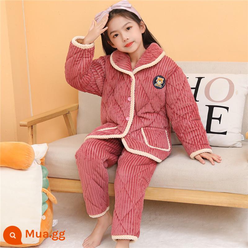 Bộ Đồ Ngủ Bé Gái Mùa Đông Pha Lê Nhung Bé Trai Bé Gái Bé Trai Bé Gái Homewear Flannel Áo Khoác Có Đệm Dày - Áo chần bông dày màu hạt dẻ ba lớp dành cho nữ