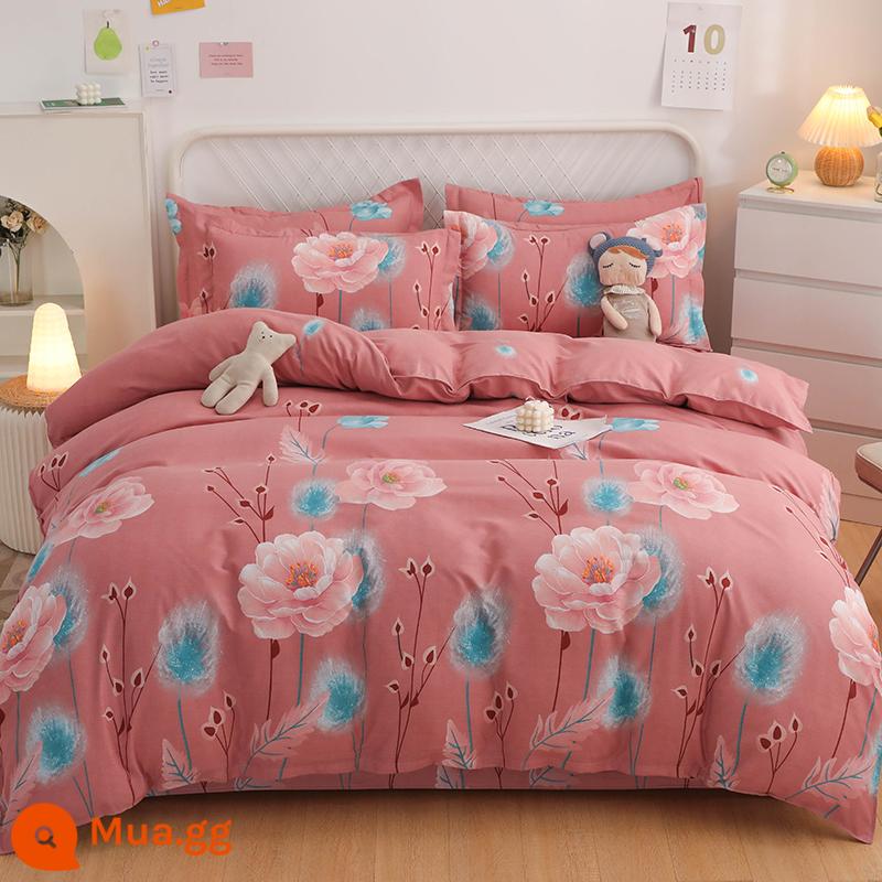 Cotton Nguyên Chất 4 Bộ 100 Cotton Chăn Ga Gối Chần Gòn 1.8M Đôi Vỏ Chăn Giường 4 Bộ Thu Đông - dưa hấu đỏ hương miền Nam