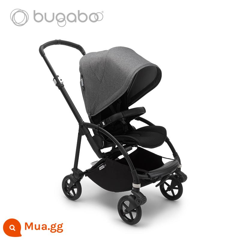 Xe đẩy em bé BUGABOO BEE6 có thể ngồi, nằm nhẹ, có thể gập 2 chiều, chống sốc - Khung đen, mui xe màu xám gai, ghế đen