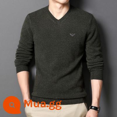 Mùa Đông 2022 Mới Nguyên Chất 100% Cashmere Áo Len Nam Người Yêu Cổ Đáy Cardigan Cổ Chữ V Size Lớn Rời Áo Len - quân đội xanh