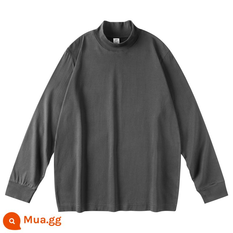 Bốn tùy chọn màu!Semi -semi -t -sleeved T -Shirt Pure Pure Cotton Loose Autumn và Winter Solid Color Inside Áo khoác hoang dã - Màu xám đen