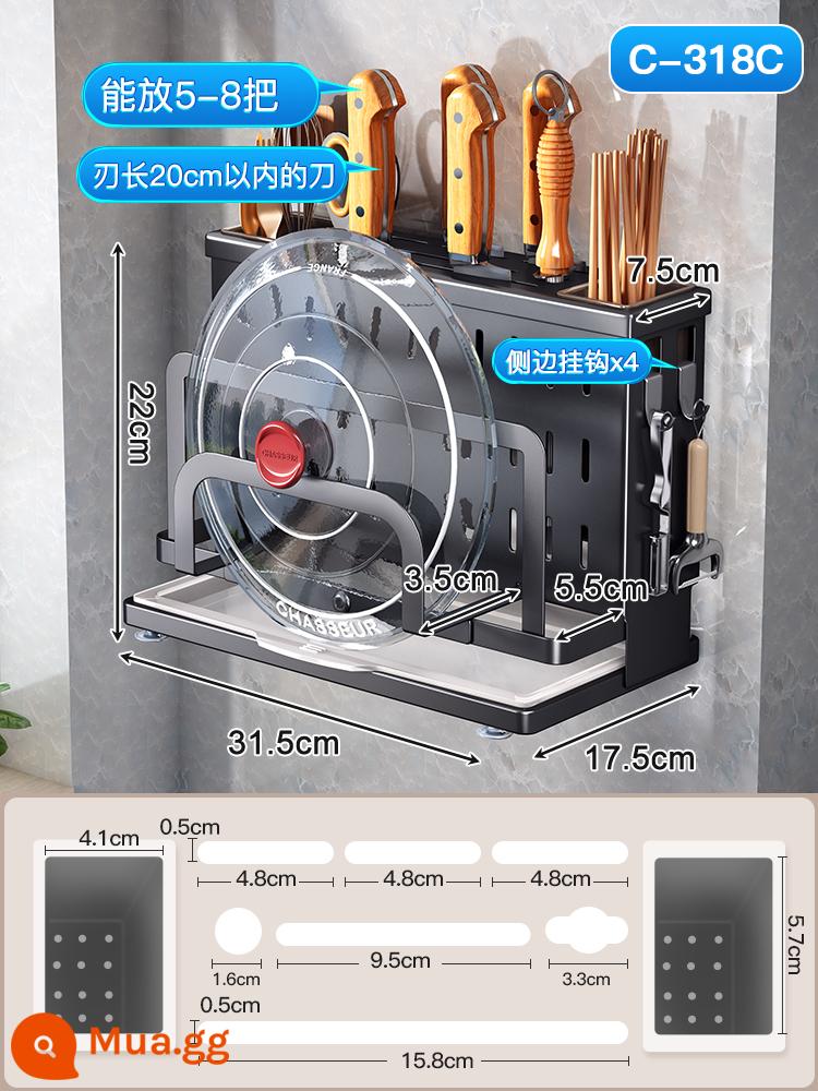 Giá đỡ dao kệ nhà bếp dao nhà bếp ban nồi nắp một đa chức năng quầy đũa lồng kệ lưu trữ dao - [Piano Black] Giá đỡ dao dạng thùng đôi đũa - Treo tường