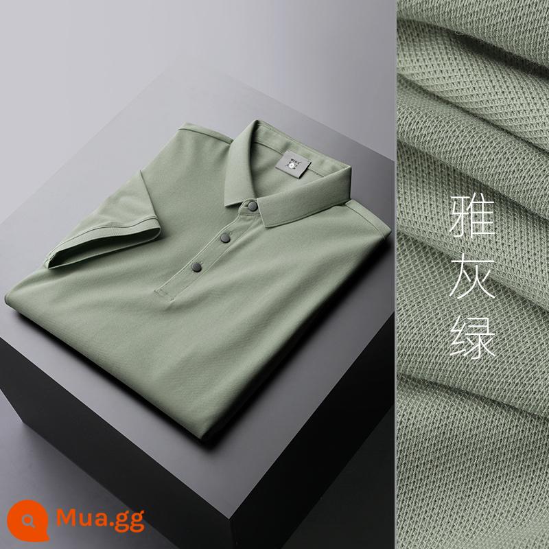 UBV cotton làm bóng áo polo piqué nam tay ngắn mùa hè 2023 Áo thun ve áo lụa băng lụa Ralph Lauren polo xu hướng hàng đầu - Xanh xám sang trọng