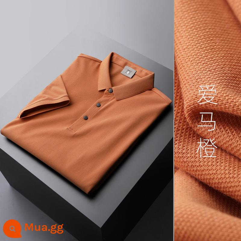 UBV cotton làm bóng áo polo piqué nam tay ngắn mùa hè 2023 Áo thun ve áo lụa băng lụa Ralph Lauren polo xu hướng hàng đầu - Cam Aima