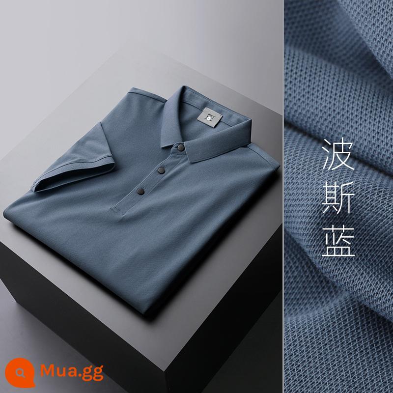 UBV cotton làm bóng áo polo piqué nam tay ngắn mùa hè 2023 Áo thun ve áo lụa băng lụa Ralph Lauren polo xu hướng hàng đầu - màu xanh Ba Tư